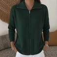 thumbnail image 2 of Women’s Solid Color Collared Zip up Sweater Cardigan Long Sleeve Full Zipper Knit Jacket for Fall Winter Daily Wear S-3XL Army Green, 2 of 5