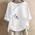 thumbnail image 3 of Blusas de Manga Corta para las Mujeres Impresas Cuello Redondo Camiseta Casual, Blusa de Algodón de Imitación para las Mujeres, 3 of 4