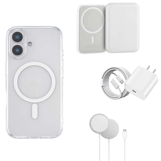 YUWY Kit Accesorios Compatibles Con MagSafe Para iPhone 16 Antigolpes Combo de Funda Baería Base y Cargador Para iPhone 16 Kit Accesorios Regalo Para iPhone