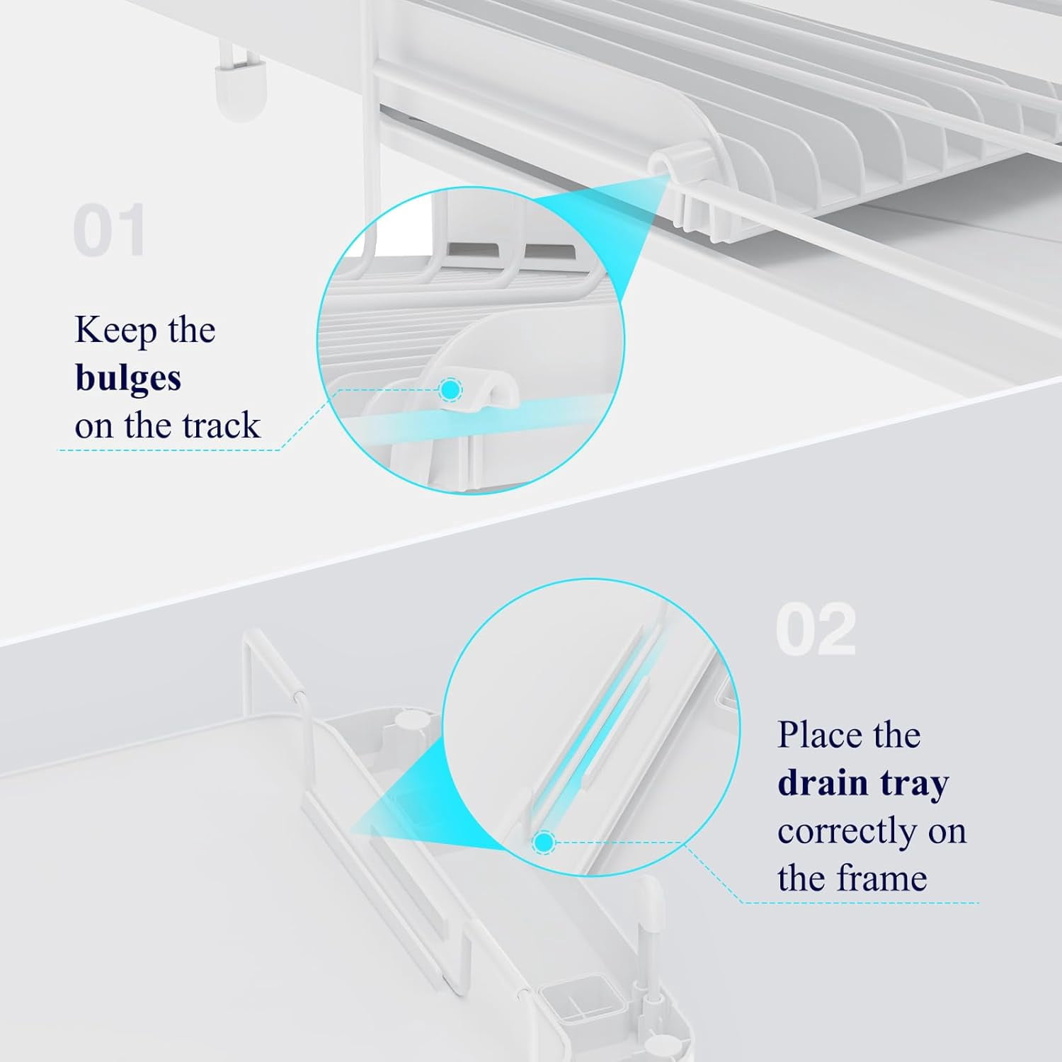 Large Dish Drying Rack - Extendable Dish Rack, Multifunctional Dish Rack for Kitchen Counter, Anti-Rust Dish Drainers with Cutlery & Cup Holders 19.2"-26.7" L x 12.9" W, White
