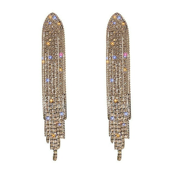 Guodhu Luxury Triangle Drop Earrings for Women, Elegant Long Chain Fringe Earrings with Full Cubic Zirconia, Sparkling Dangle Party Ear Jewelry, Wedding/Bridal Statement Earrings