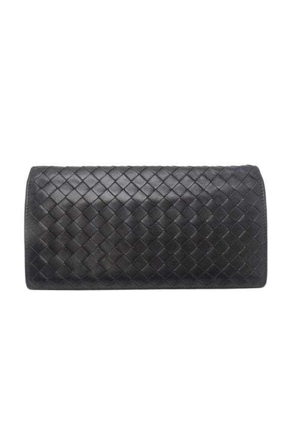 Pre-Owned Bottega Veneta Intrecciato Bifold Men's Long Wallet 156819 Leather Black (Fair)