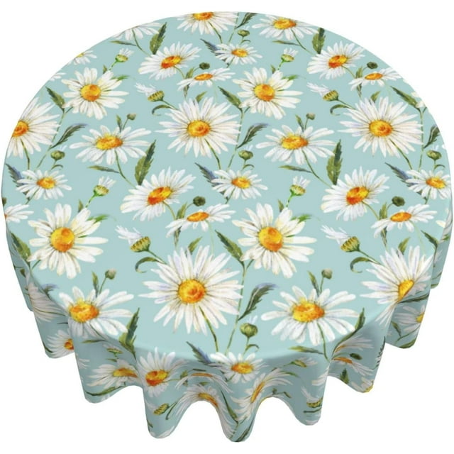 Rustic Flower Tablecloth Round Table Cloth Washable Table Cover for Decoration Kitchen Dining Room 60 Inch