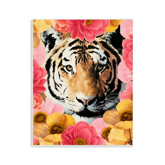 Stupell Industries Tiger on Dahlia Florals Animals Painting Unframed Art Print Wall Art, 11 x 14