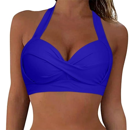 IDALL Bikini Sets Bathing Suit Women Lace Up Swimwear Tops Underwire Full Coverage Bikini Top Push Up Swim Crop Top Tie Back Bathing Suit Tops Womens Swimsuits Womens Swimwear Blue L