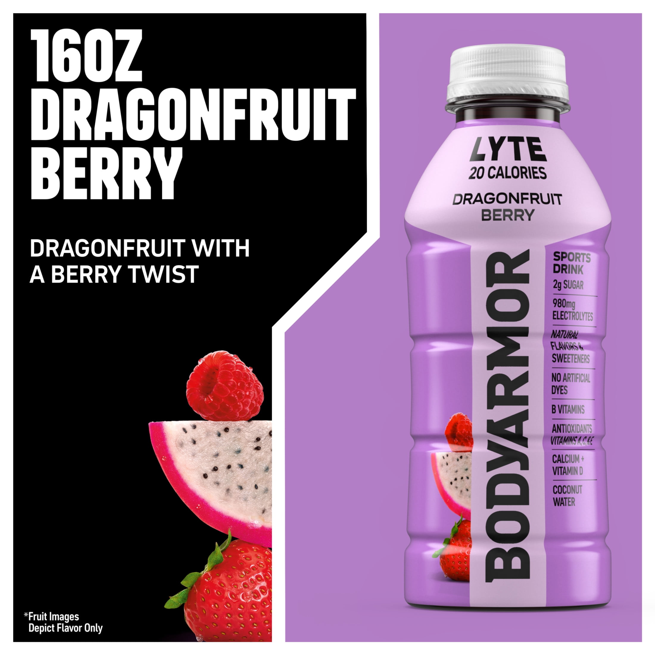 BODYARMOR Lyte Dragonfruit Berry Electrolyte Sports Drink Bottle, 16 fl oz