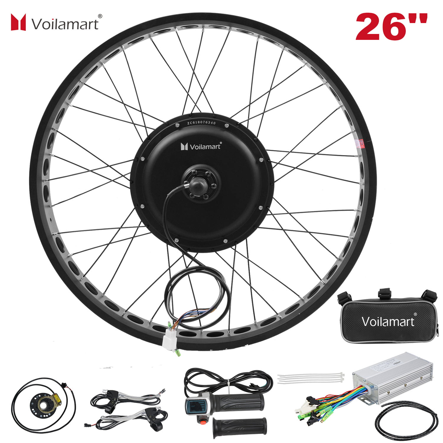Waterproof 48V 1000W Electric Bicycle Conversion Kit 26" Rear Wheel LCD Meter
