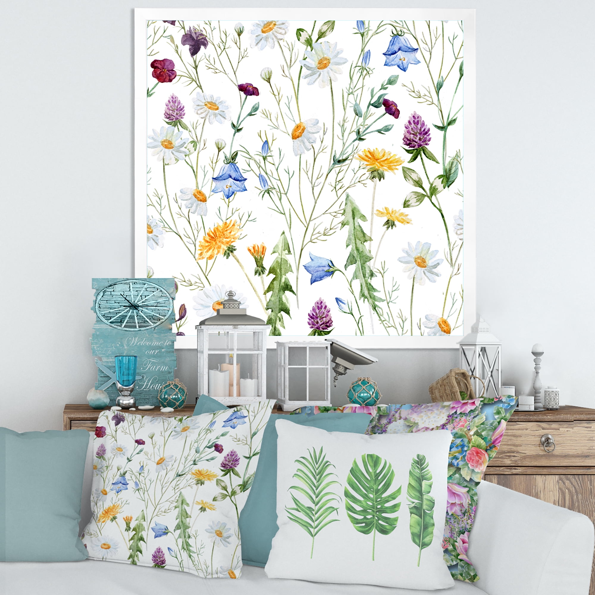 Designart 'Wildflowers Clover Bell and Chamomile III' Traditional Framed Art Print