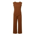 thumbnail image 3 of Prolriy Pant Suits for Women, Women's Trendy 3 Piece Set Long Sleeve Cardigan Sleeveless Top & Wide Leg Pants Business Casual Outfits for Women Brown XXL, 3 of 6