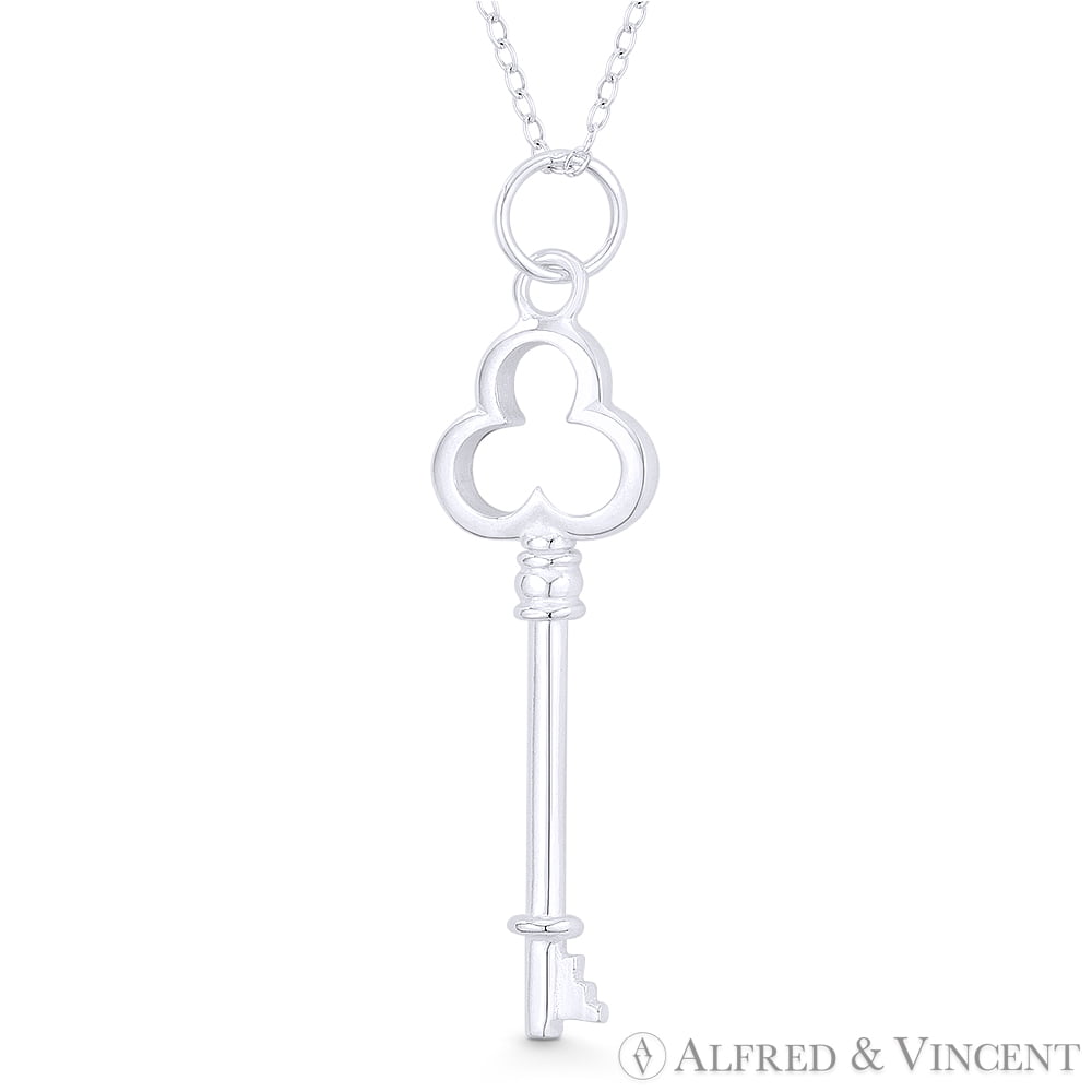 Celtic Love-Knot Skeleton Key 925 Sterling Silver Luck Charm Pendant & Necklace 