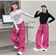 thumbnail image 5 of Gyexs Baggy Pants for Girls Size 11-12 Straight Leg Twill Trousers High Waist Parachute Pants Solid Color Streetwear Kids Clothes Pink 11-12 Years, 5 of 7