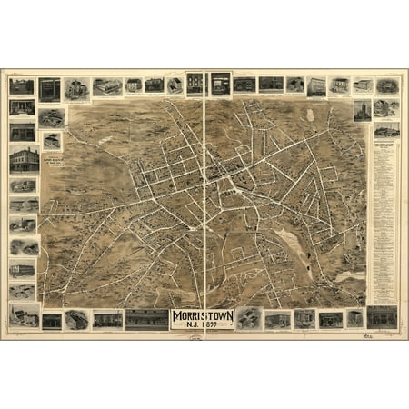 24"x36" Gallery Poster, map of Morristown, New jersey 1899