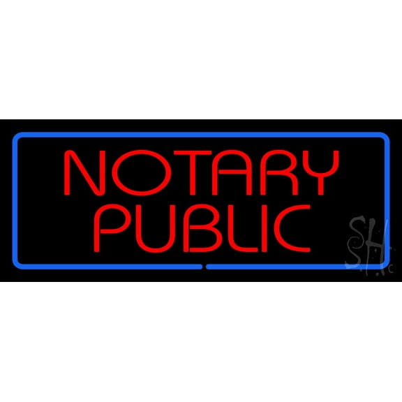 Red Notary Public Blue Border LED Neon Sign 10 x 24 - inches, Black Square Cut Acrylic Backing, with Dimmer - Bright and Premium built indoor LED Neon Sign for Defence Force.