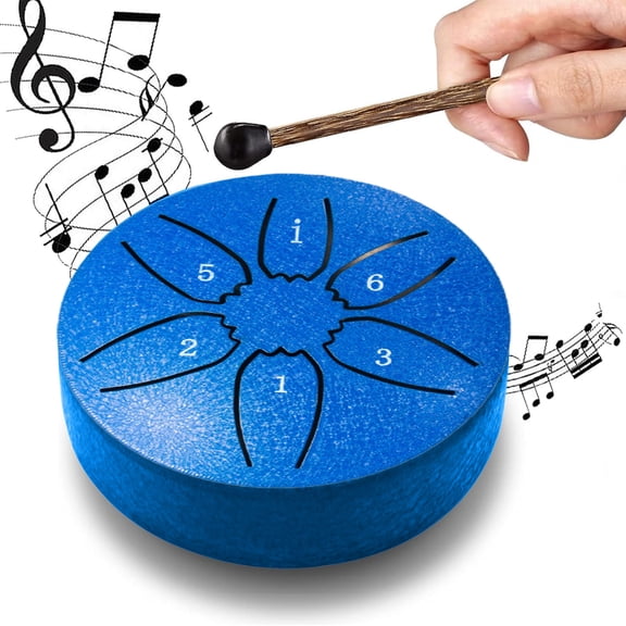 Steel Tongue Drum- 3 Inch 6 Notes Rain Drum for Garden, Waterproof Rain Drum, Mini Hand Yard Rhythm Rain Drum for Outdoor Garden Symphony, Blue