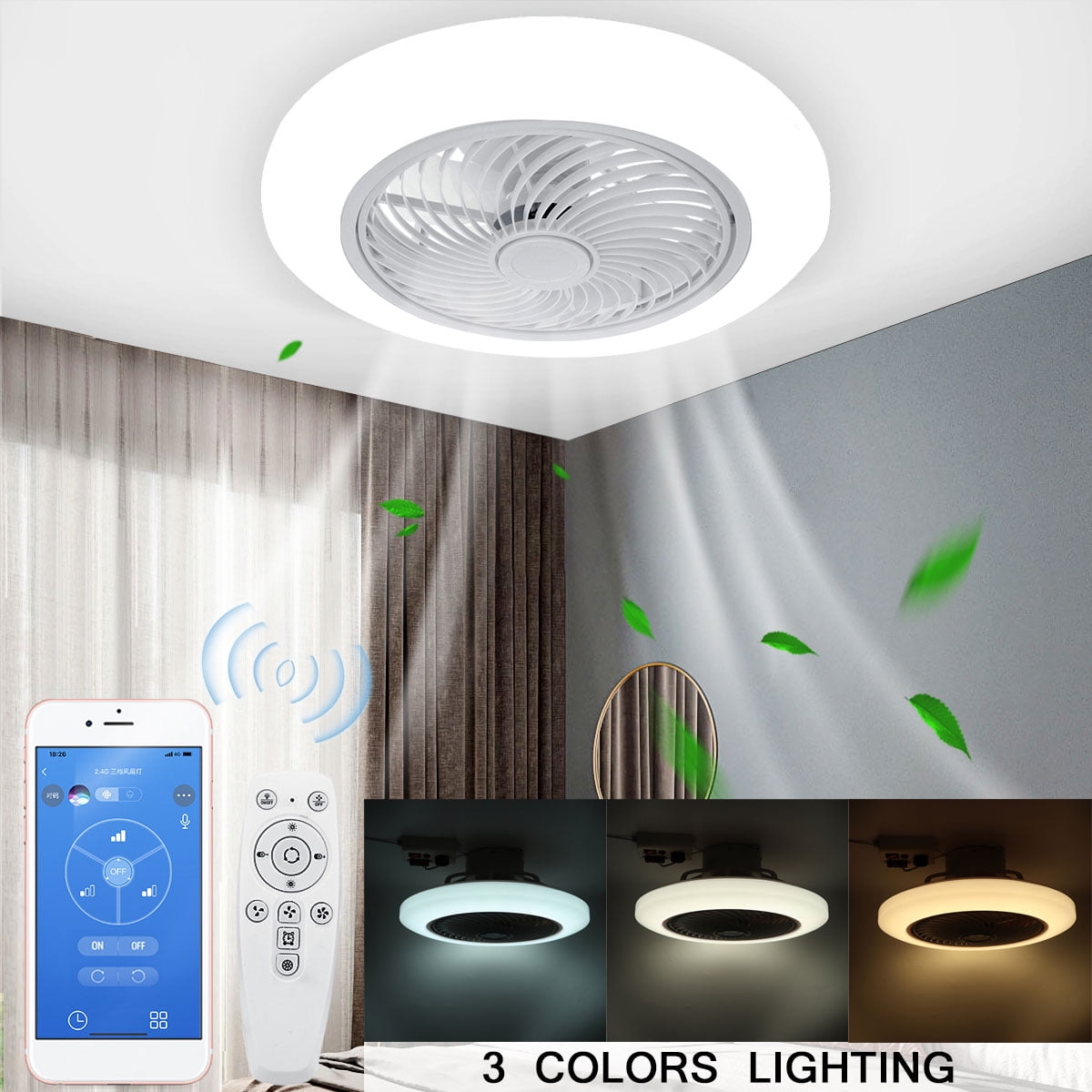 Shintur 21'' Ceiling Fan with Light, Dimmable 3 Lighting Modes & 3 Wind Speeds Adjusting, Semi Flush Mount Low Profile Ceiling Fan with Remote Control ...