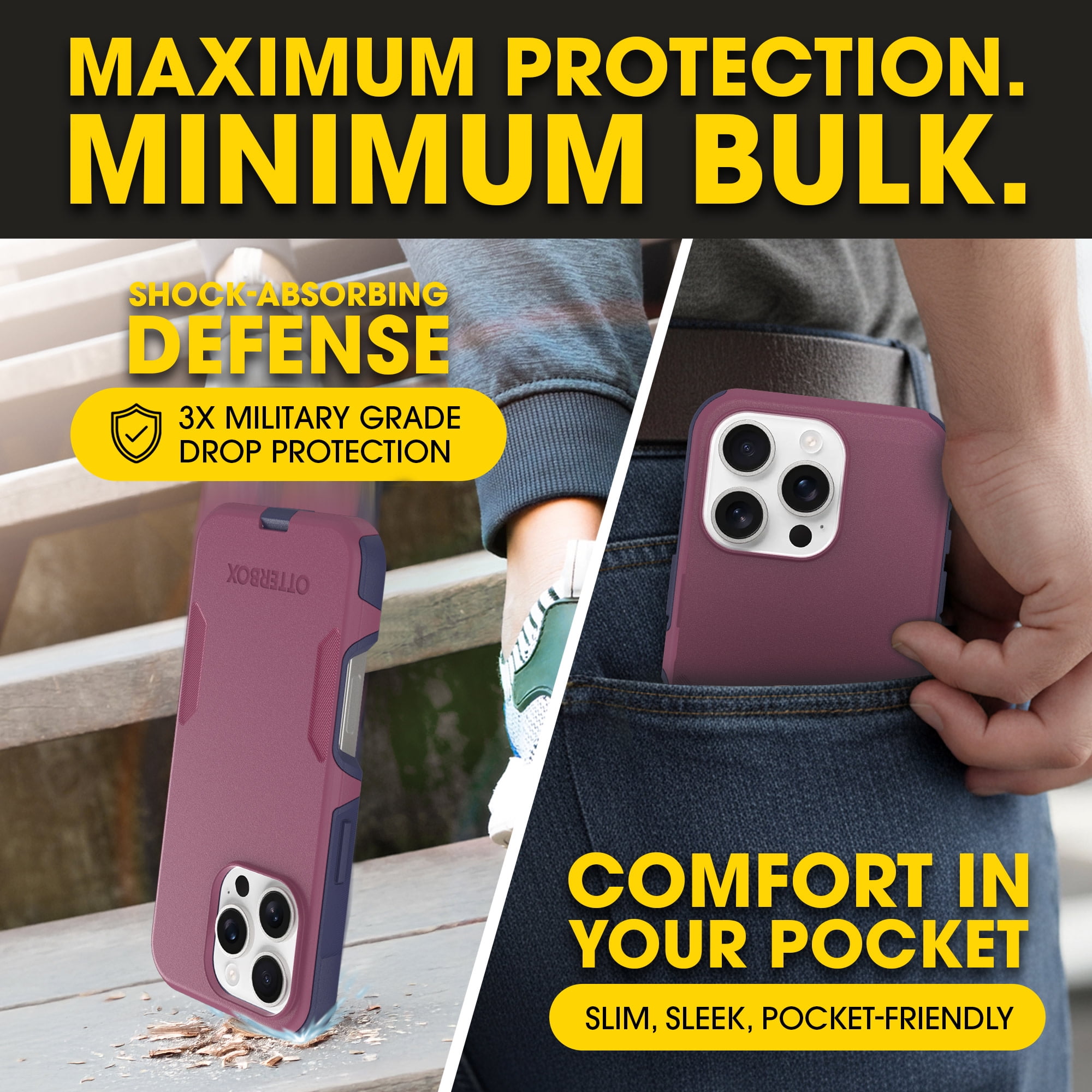 OtterBox iPhone 16 Pro Max (Only) – Commuter Series Case – Built-In MagSafe – Thin, Dual-Layer, Pocket-Friendly, Port Cover – Berry Smooth (Pink/Purple)