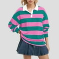 thumbnail image 6 of felwors Women's Oversized Striped Polo Sweatshirt Long Sleeve Rugby Collared Pullover Tops Loose Fit Shirt Pink, XL, 6 of 6