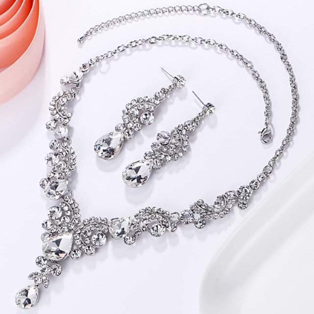 Kit de aretes de collar, conjunto de joyería de mujer de decoración para fiesta de boda