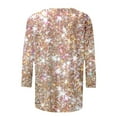 thumbnail image 5 of Women's Summer Sparkle Sequin Tshirt 3/4 Sleeve Casual Crew Neck Dressy Blouses Trendy 2025 Loose Fit Floral Pullover Tops, 5 of 5