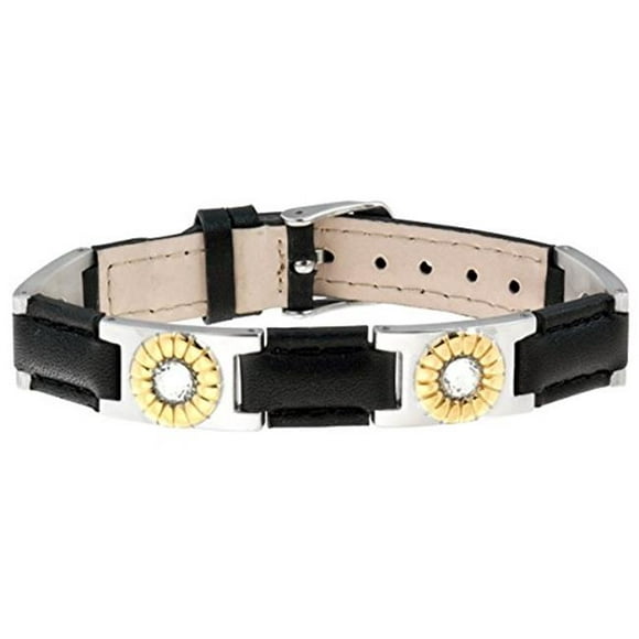 Sabona 25900 Leather Gem Duet Magnetic Bracelet, Black & Silver - OSFM