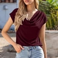 thumbnail image 3 of QASIEATN Women's Summer Solid Color Blouse Swing Collar Short Sleeve Casual Holiday Tops Fall Fashion Outfits for Women, 3 of 9