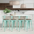 thumbnail image 4 of Andeworld Bar Stools Set of 4 Counter Height Stools Industrial Metal Barstools with Wooden Seats( 26 Inch, Distressed Green Blue), 4 of 8