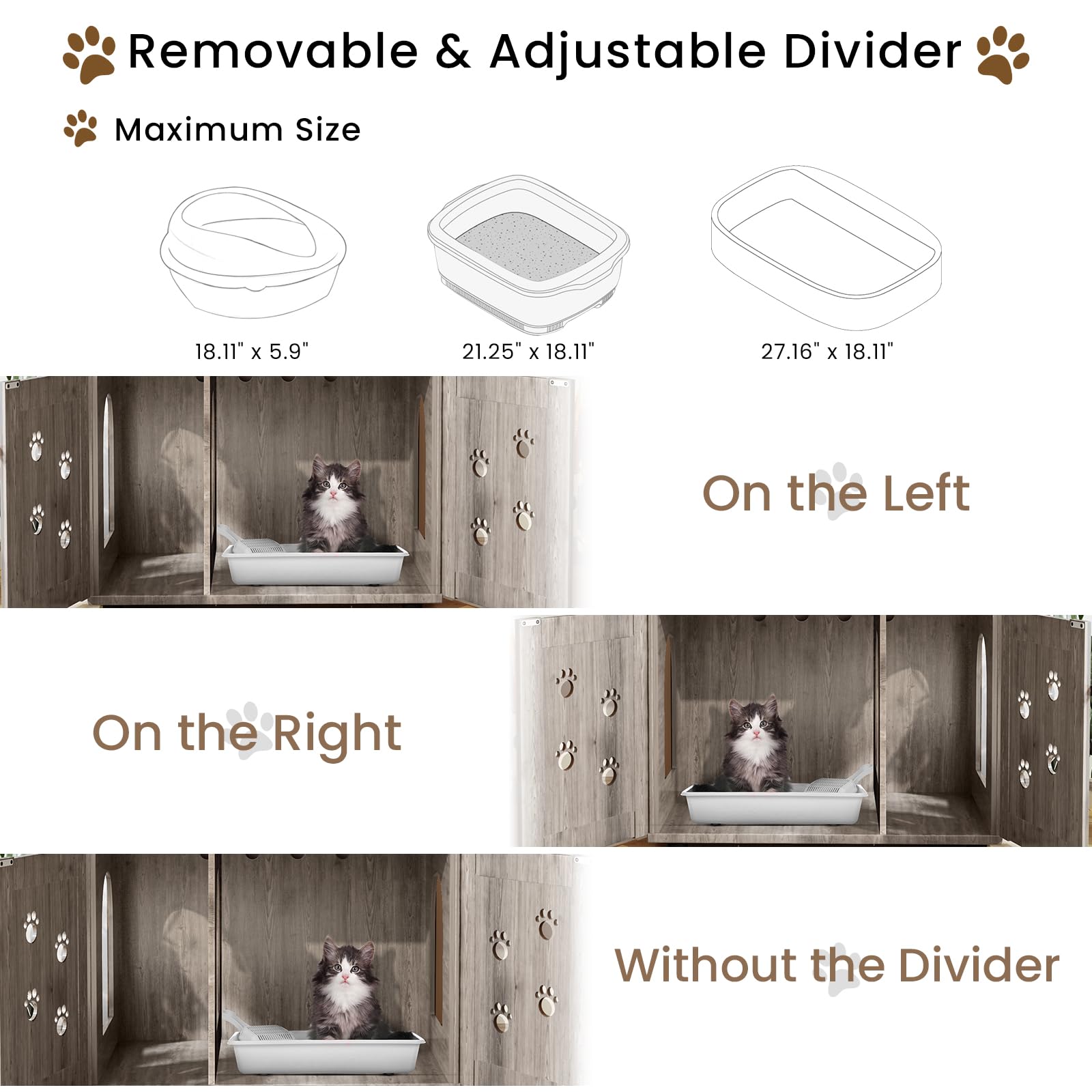 Baxluxe Cat Litter Box Enclosure with Cat Tree, Hidden Cat Washroom Furniture with Divider, Wooden Cat House with Platform, Scratching Post and Soft Plush Perch, Indoor Pet Cabinet, Gray