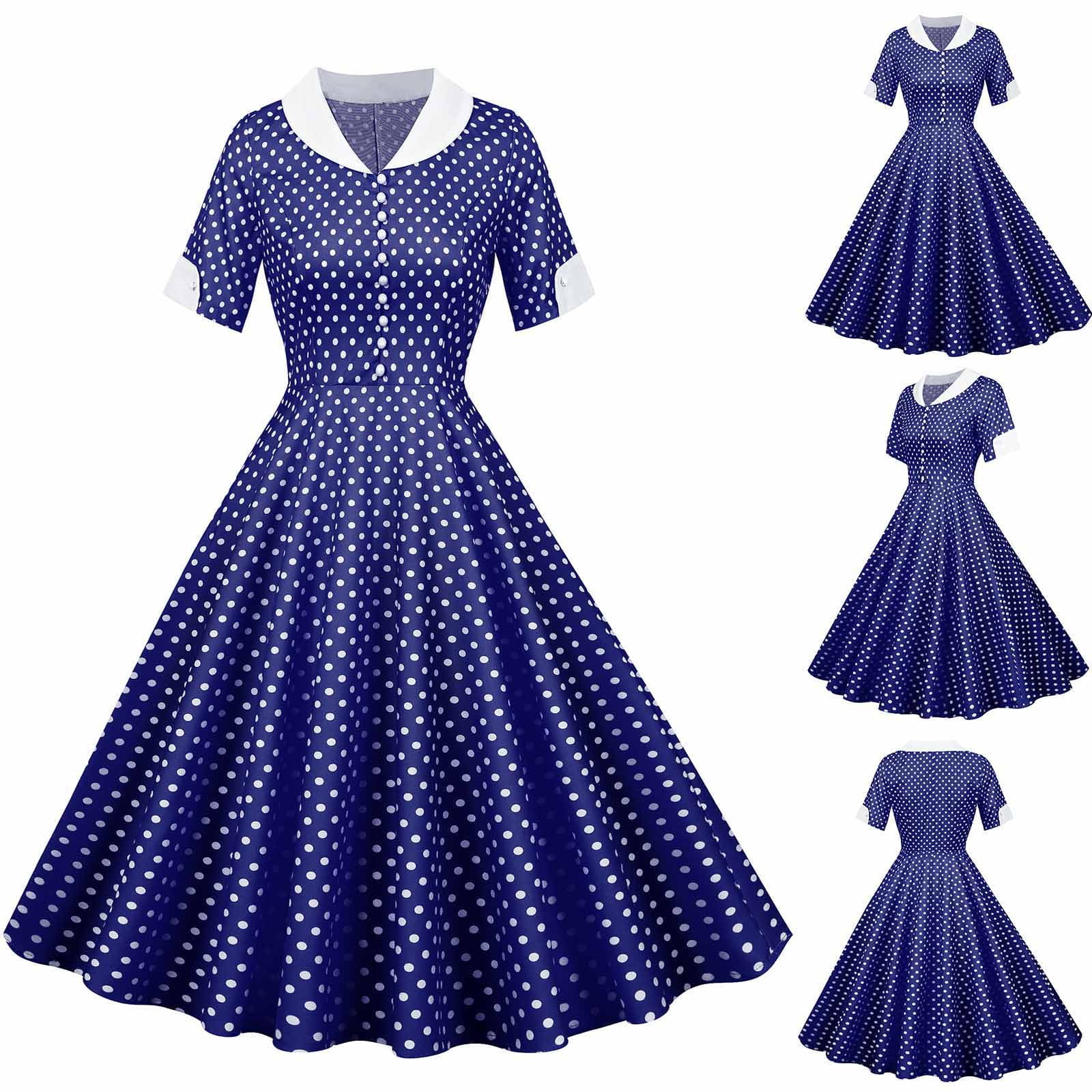 Women Vintage Summer Print Short Sleeve Casual Evening Party Prom Dress