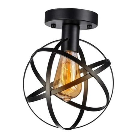 

Rustic Iron Cage Pendant Light Chandelier Vintage Spherical Hanging Fixture for Bedroom Entryway Foyer Counter Decoration E
