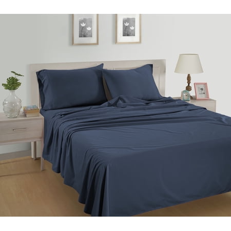 casa platino 100% cotton soft and breathable 4 piece queen size bed sheets set fits mattress upto 15 deep - navy