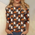 thumbnail image 2 of Meichang Halloween T Shirts for Women 3/4 Sleeve Tops Cute Pumpkin Ghost Graphic T Shirts Loose Fit Crew Neck T-Shirts Halloween Costumes, 2 of 6