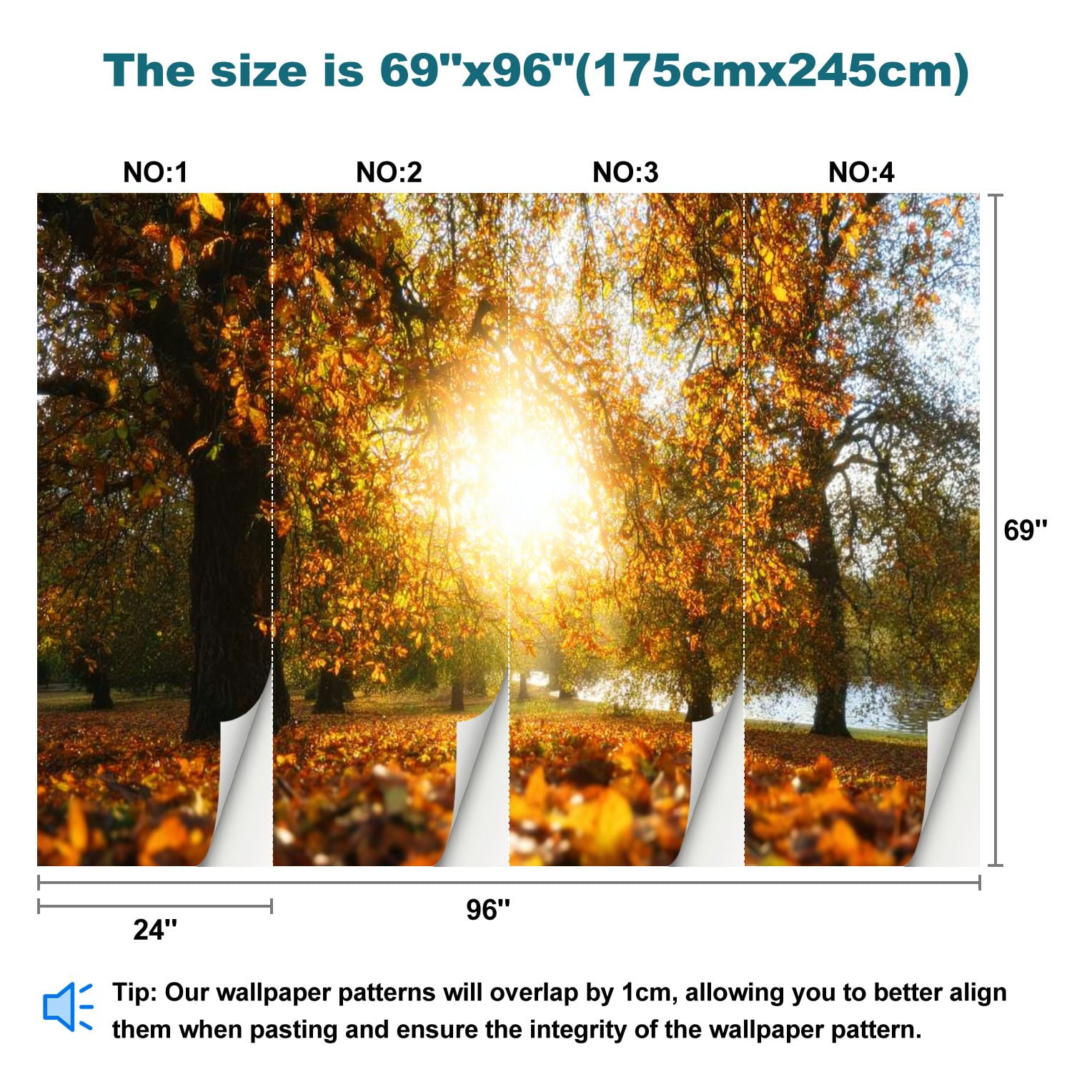 Peel and Stick Wallpaper Sun shines trees autumn London Modern Art Wall Mural Decor Self Adhesive and Removable 69in x 98in