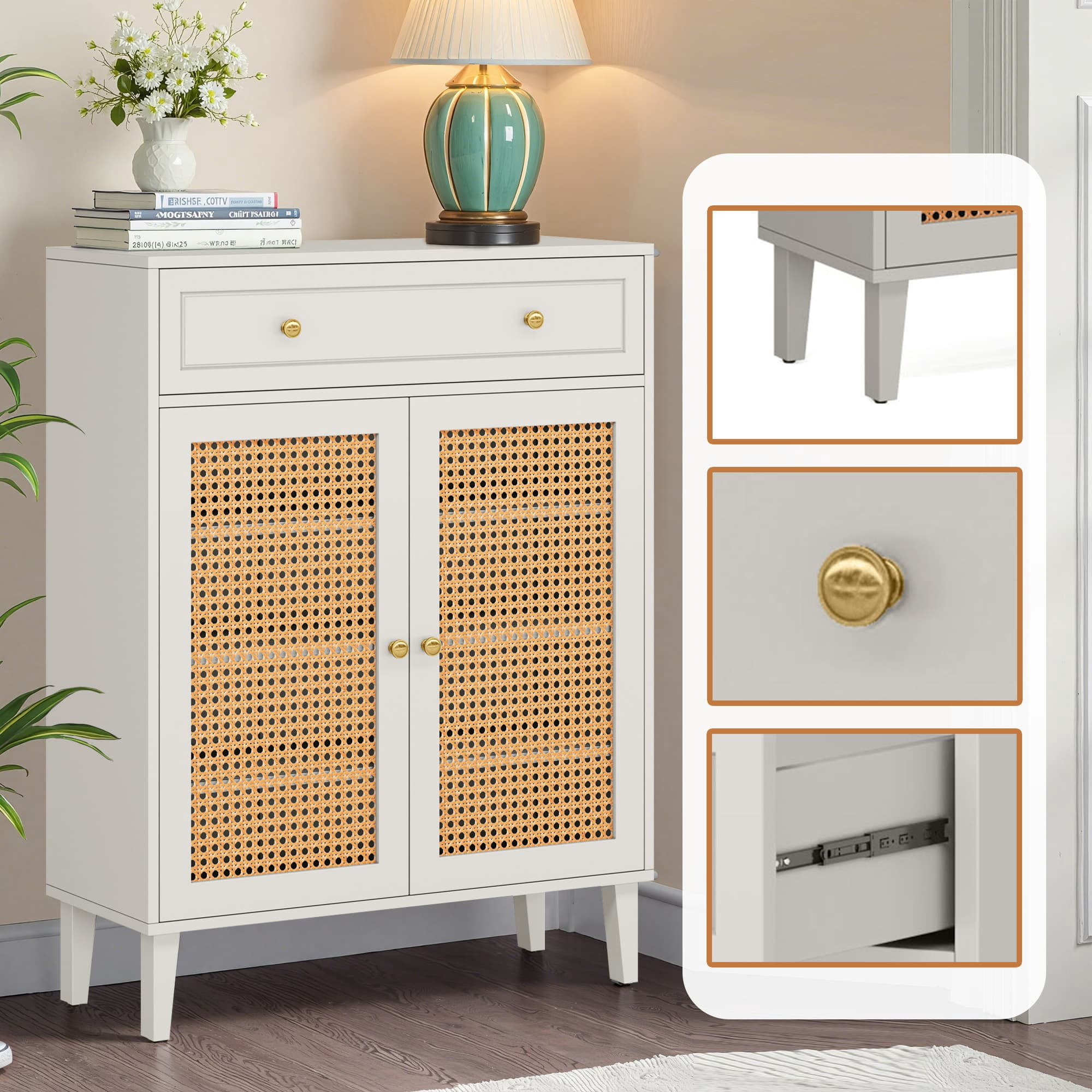 MAYEERTY Shoe Storage Cabinet with Adjustable Shelves & Large Drawer