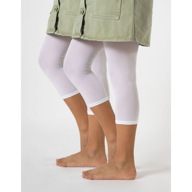 CALZITALY 2 Pairs Girls Cropped Semi-Opaque Sheer Leggings Footless ...