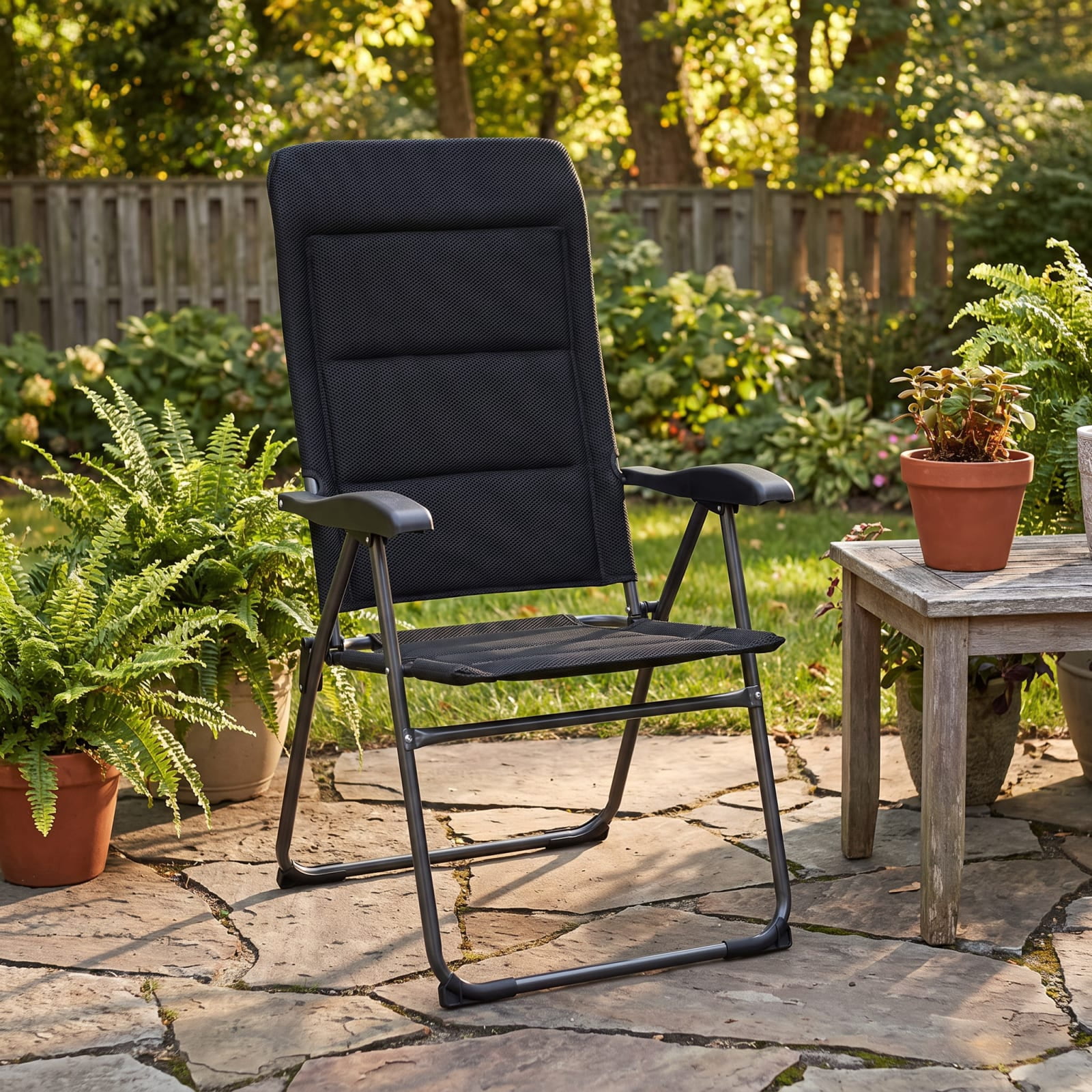 Furnibear Folding Patio Chair Solid Steel for Lawn Patio Backyard Black 300 lbs Capacity Weather-Resistant Outdoor Furniture