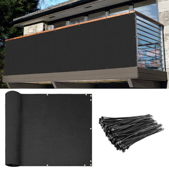 E&K Balcony Privacy Screen For Deck Yard Patio Pool 3'X42' Privacy Fence Screen Porch Yard Backyard Railings Chain Link Fence Dog Fencing Privacy Screen Cover With Zip Ties Black