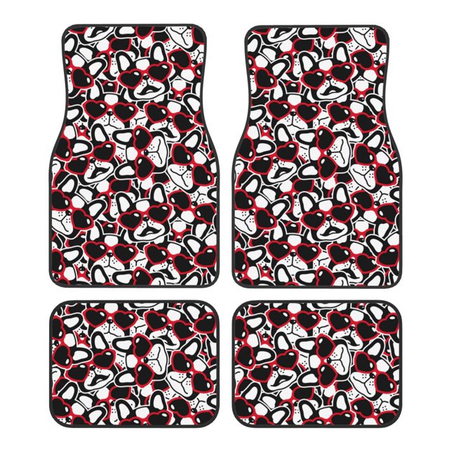 Balery French Bulldog1 Juego de 4 Alfombrillas para Auto, Revestimientos de Caucho Resistente, Diseño Antideslizante