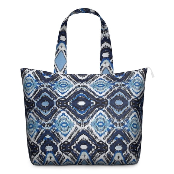 Hippie Retro Style Large Capacity Tote, Zippered Travel Bag with Interior Pockets, Boho Chic Design for Moms and Professionals