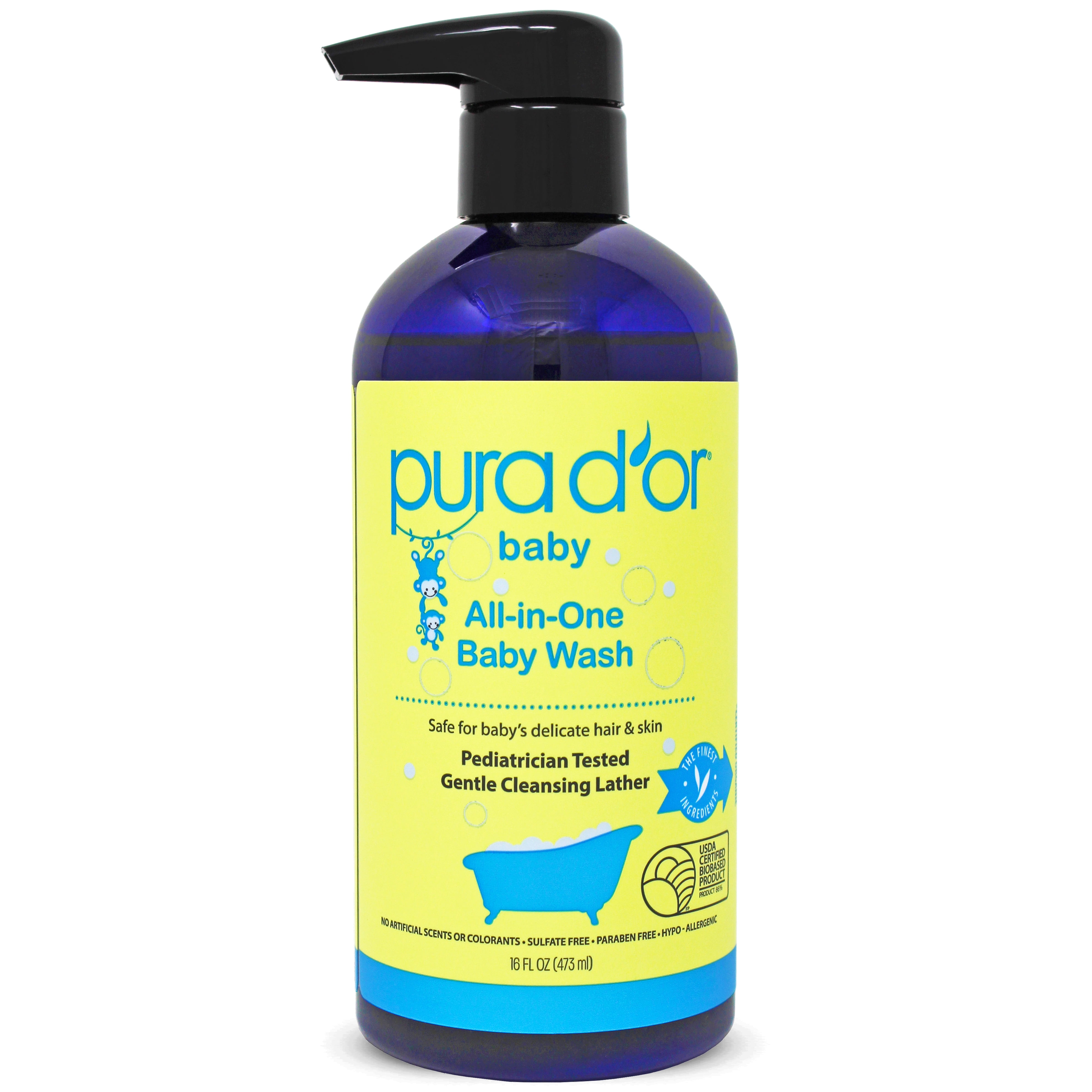 PURA D'OR AllinOne Baby Wash (16oz / 473ml) USDA Biobased, Zero