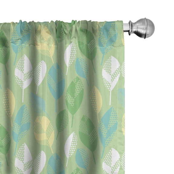 Ambesonne Spring Curtains, Dotted Striped Leaves Art, Pair of 28"x84", Pistachio Green and White
