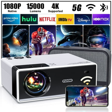 Fudoni WiFi Bluetooth Native 1080P Projector, 10000LM Full HD Movie Projector, LCD 5D Technology 300" Display Support 4k Home Theater