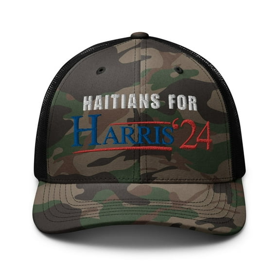 The Beanie Shop Haitians for Harris’24 Immigrants Trucker Hat (Camo/Black)