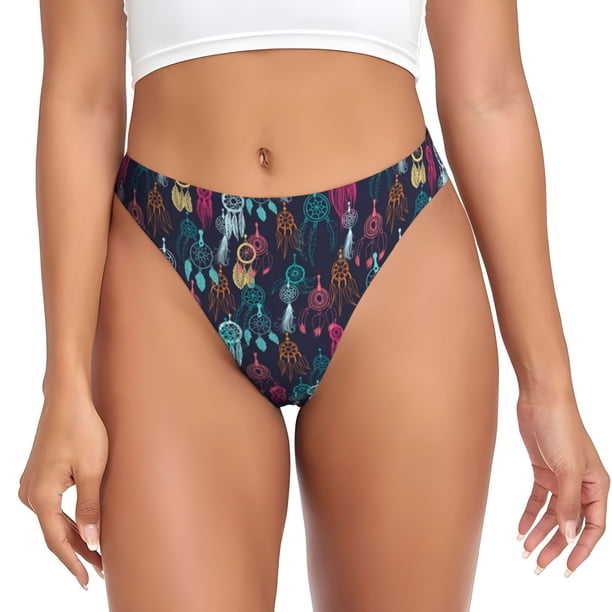 Fotbe Colorful Dreamcatcher1 Tanga Sin Costuras para Mujer con Estampado – Panties Invisibles, Transpirables y Cómodos para Uso Diario-Small