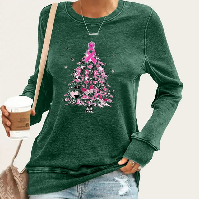 DPTALR Women Leisure Print Round Neck Long Sleeve T-Shirts Tops
