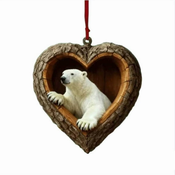 Summercome Animal Christmas Ornament, Heart-Shape Forest Christmas Ornaments, 2D Forest Animal Decoration, Hanging Woodland Pendant for Xmas Tree, Hanging Ornament Home Party Decor, Polar Bear