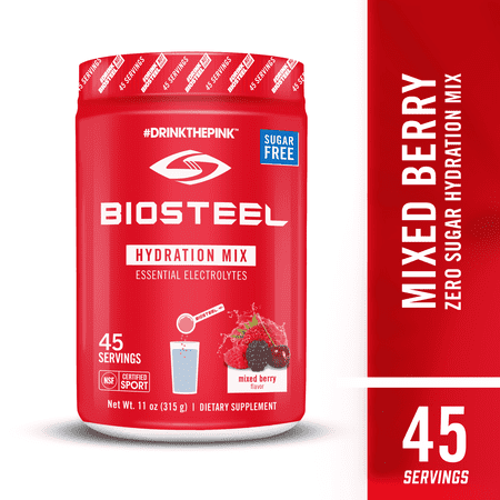 BioSteel Zero Sugar Hydration Mix, Great Tasting Hydration with 5 Essential Electrolytes, Mixed Berry Flavor, 45 Servings per Tub