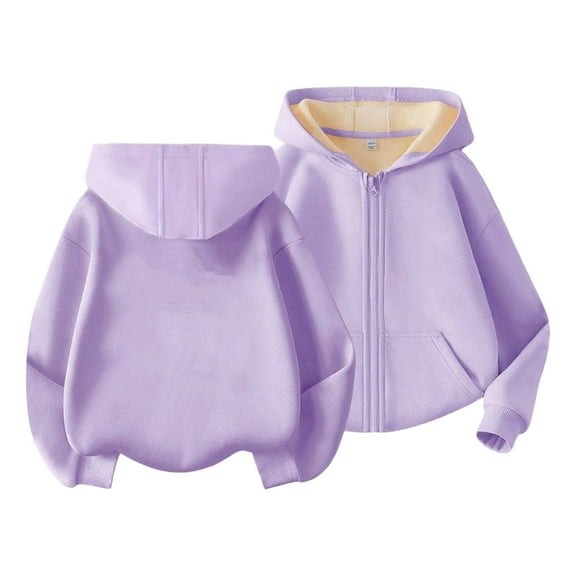 SonxaHe Girl Hooded Sweatshirt Full Zip Long Sleeve Hoodie Child Comfy Loose Soild Sweatshirt with Pocket Purple,Sized 18-24 M