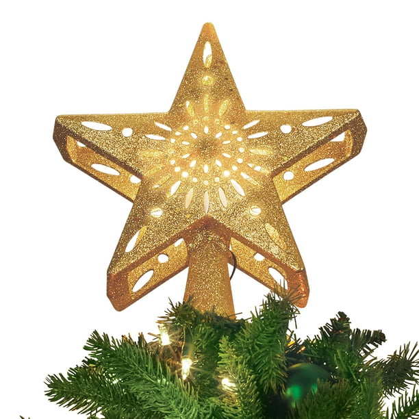 Glittering Gold Star Projector Christmas Tree Topper Walmart Com Walmart Com