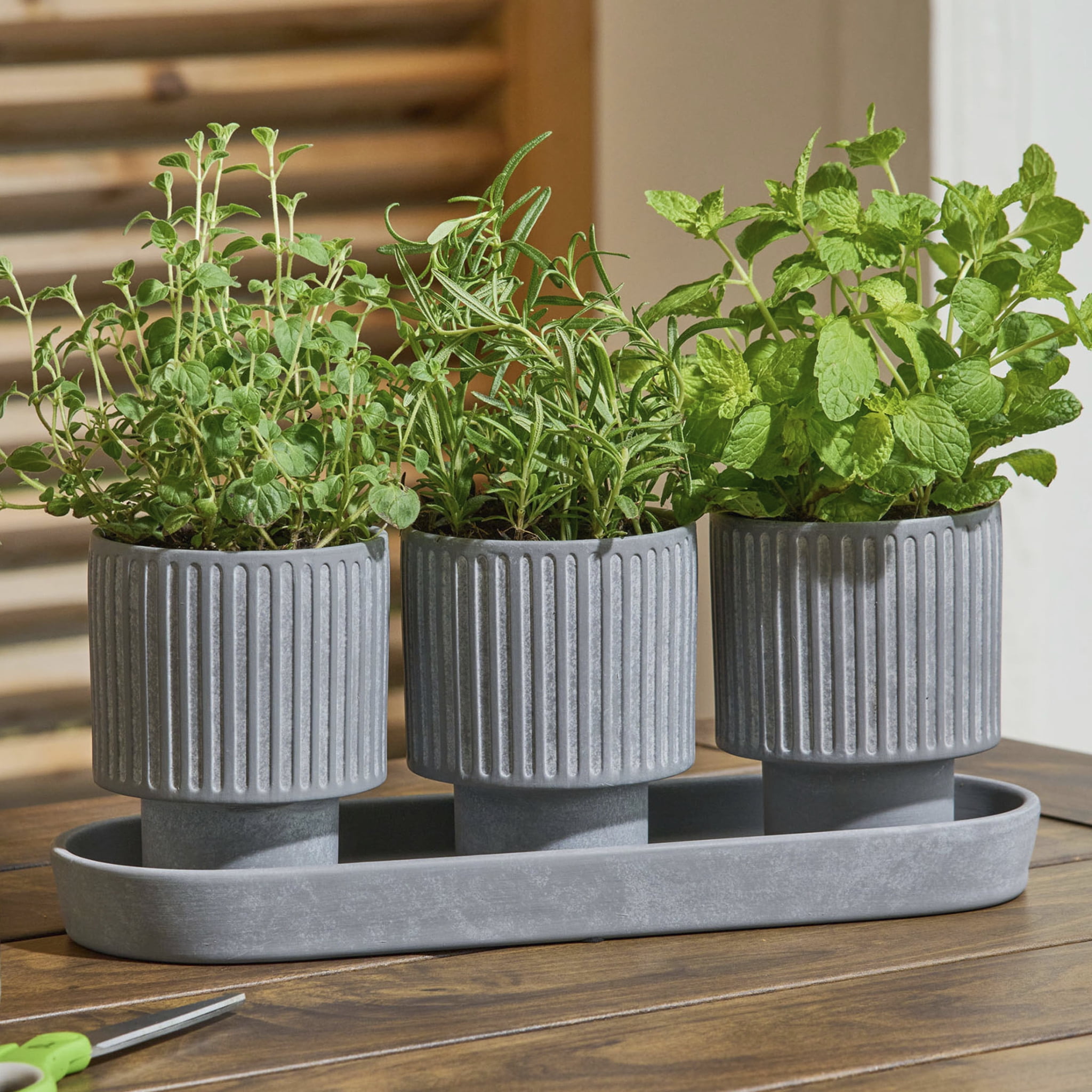 (2 pack) Better Homes & Gardens 4-Piece Ceramic Herb Planter, Gray