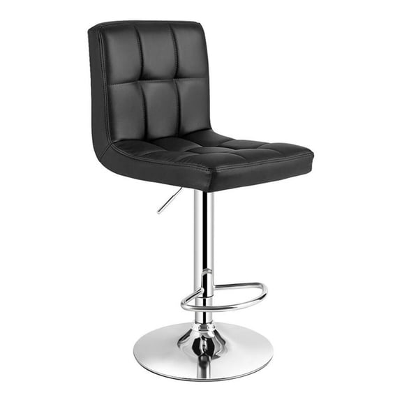 Pemberly Row 46" PU Leather and Steel Adjustable Armless Bar Stool in Black